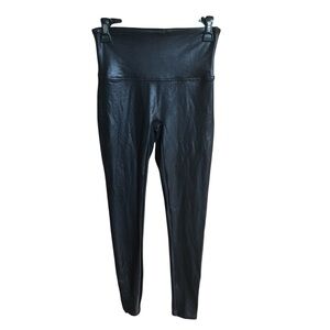 Spanx Black Faux Leather Leggings Stretch Shaping Size Large